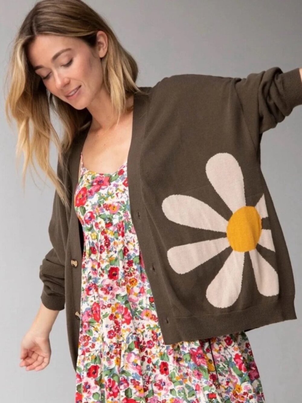 Natural Life Live Happy Daisy Cardigan Sweater XS/S, NWT